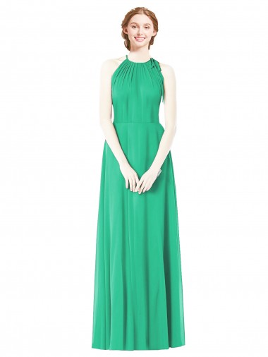 Emerald A-Linien Neckholder Chiffon Lange Brautjungfernkleider Hersteller
