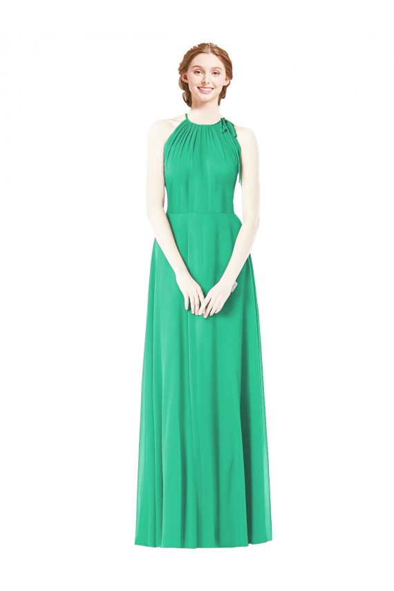Emerald A-Linien Neckholder Chiffon Lange Brautjungfernkleider Hersteller