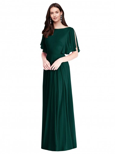 Evergrün A-Linien Chiffon Lange Brautjungfernkleider Hersteller