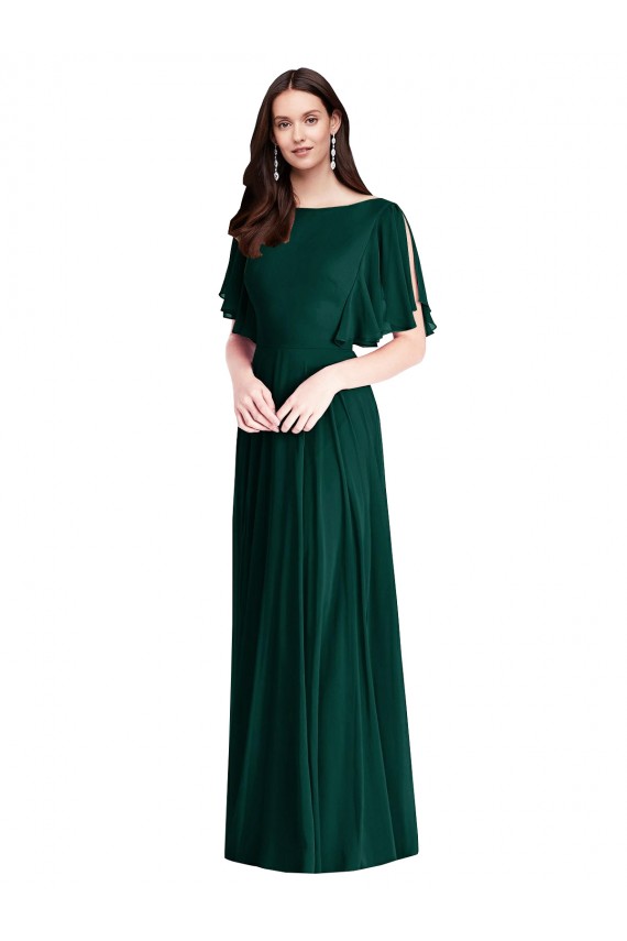 Evergrün A-Linien Chiffon Lange Brautjungfernkleider Hersteller