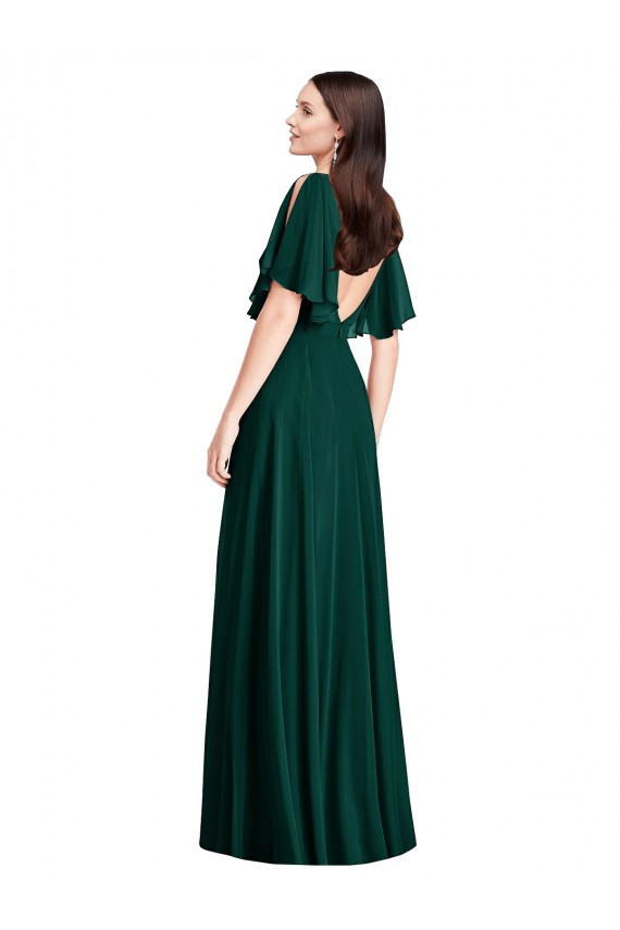 Evergrün A-Linien Chiffon Lange Brautjungfernkleider Hersteller
