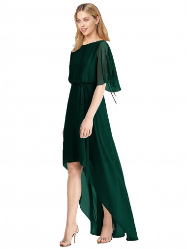Evergrün A-Linien Runder Ausschnitt Chiffon Lange Brautjungfernkleider Hersteller
