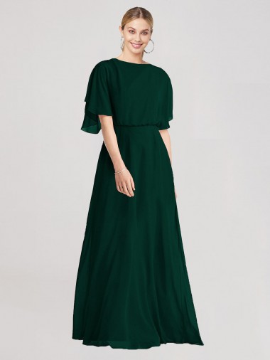 Evergrün A-Linien Runder Ausschnitt Chiffon Lange Brautjungfernkleider Hersteller