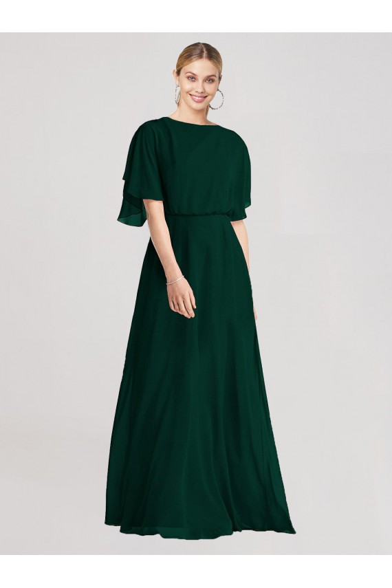 Evergrün A-Linien Runder Ausschnitt Chiffon Lange Brautjungfernkleider Hersteller