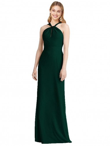 Evergrün Trompete Neckholder Chiffon Lange Brautjungfernkleider Hersteller