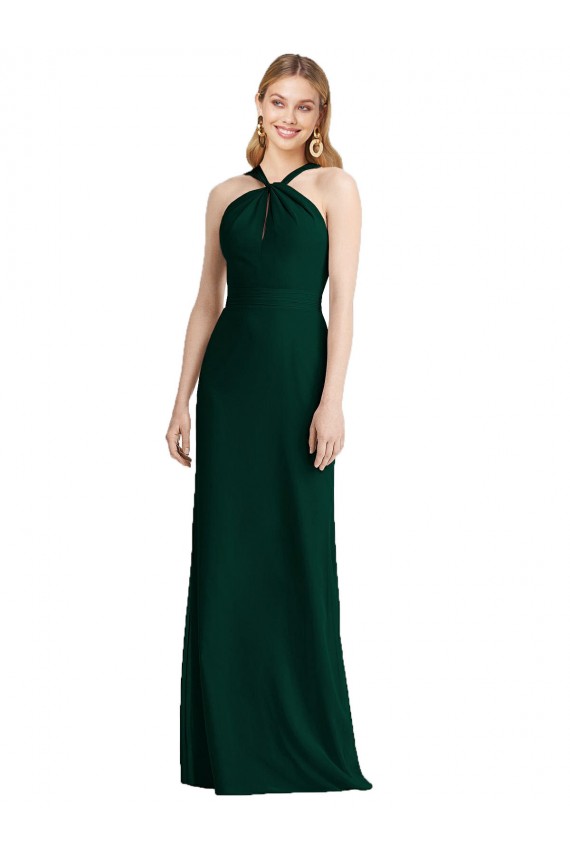 Evergrün Trompete Neckholder Chiffon Lange Brautjungfernkleider Hersteller