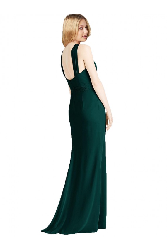 Evergrün Trompete Neckholder Chiffon Lange Brautjungfernkleider Hersteller