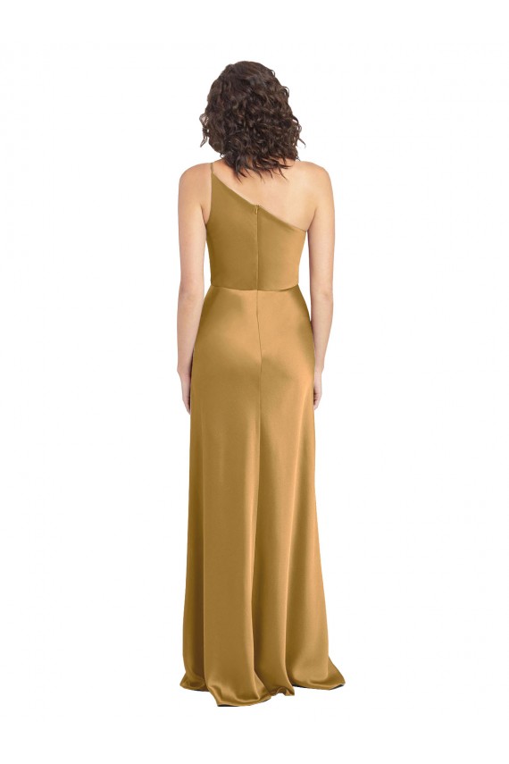 Gold A-Linien Eine-Schulter Stretch-Satin Lange Formale Brautjungfernkleider / Abendkleider / Abiballkleider Hersteller