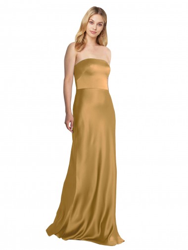 Gold A-Linien Trägerlos Stretch-Satin Lange Formale Brautjungfernkleider / Abendkleider / Abiballkleider Hersteller