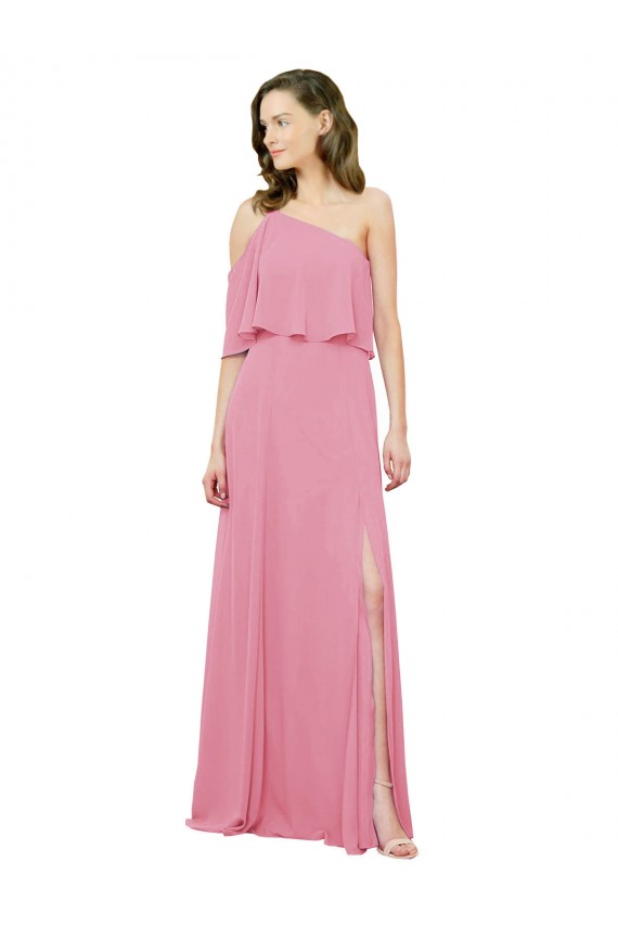 Hautrosa A-Linien Eine-Schulter Chiffon Lange Brautjungfernkleider Hersteller