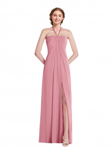 Hautrosa A-Linien Neckholder Chiffon Lange Brautjungfernkleider Hersteller