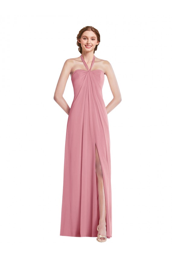 Hautrosa A-Linien Neckholder Chiffon Lange Brautjungfernkleider Hersteller
