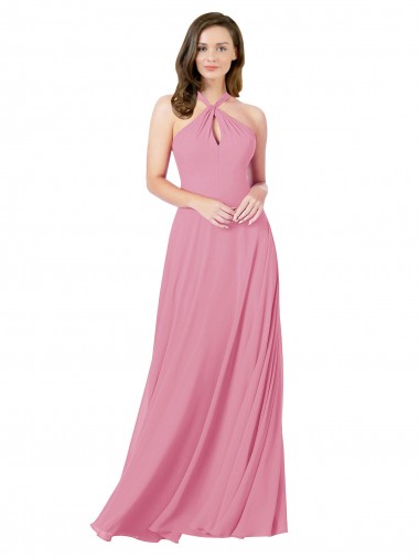 Hautrosa A-Linien Neckholder Chiffon Lange Brautjungfernkleider / Abiballkleider Hersteller