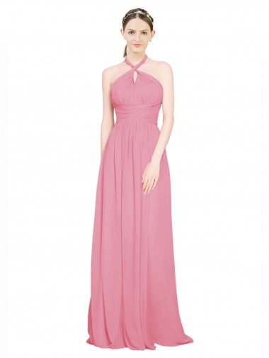 Hautrosa A-Linien Neckholder V-Ausschnitt Chiffon Lange Brautjungfernkleider Hersteller