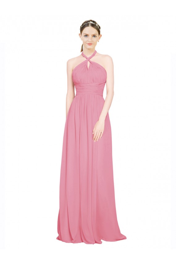 Hautrosa A-Linien Neckholder V-Ausschnitt Chiffon Lange Brautjungfernkleider Hersteller