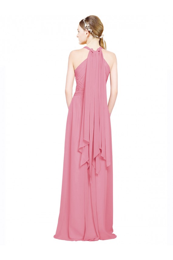 Hautrosa A-Linien Neckholder V-Ausschnitt Chiffon Lange Brautjungfernkleider Hersteller