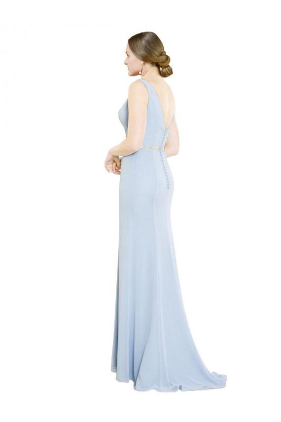 Helles Himmelblau A-Linien Bootshals Stehkragen Ausschnitt Chiffon Lange Brautjungfernkleider Hersteller