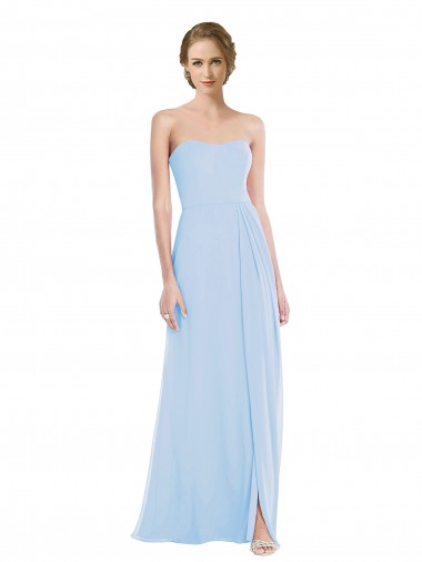 Helles Himmelblau A-Linien Chiffon Lange Brautjungfernkleider Hersteller