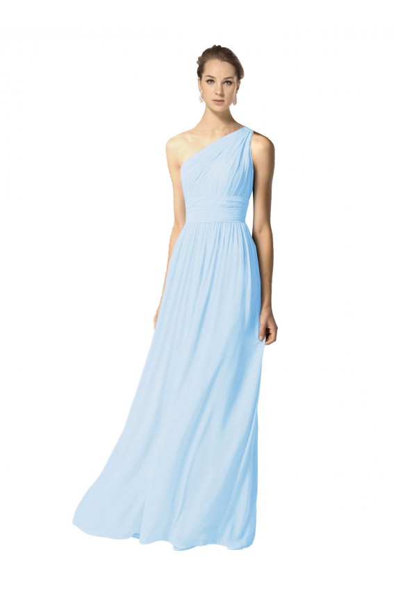 Helles Himmelblau A-Linien Eine-Schulter Chiffon Lange Brautjungfernkleider Hersteller