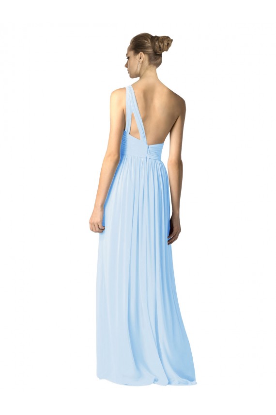Helles Himmelblau A-Linien Eine-Schulter Chiffon Lange Brautjungfernkleider Hersteller