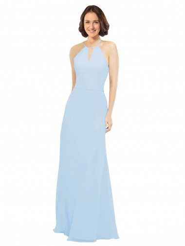 Helles Himmelblau A-Linien Neckholder Chiffon Lange Brautjungfernkleider Hersteller