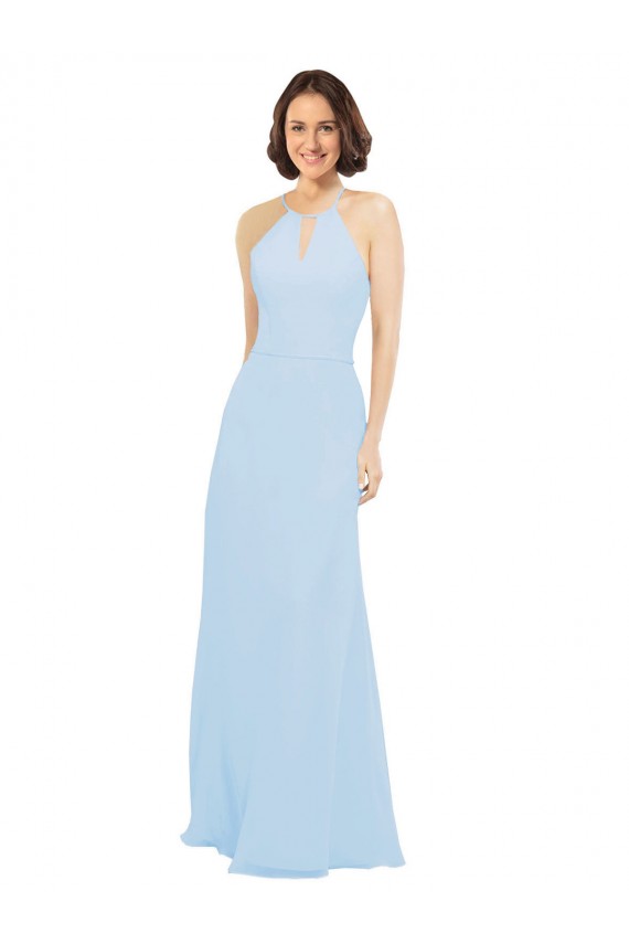 Helles Himmelblau A-Linien Neckholder Chiffon Lange Brautjungfernkleider Hersteller