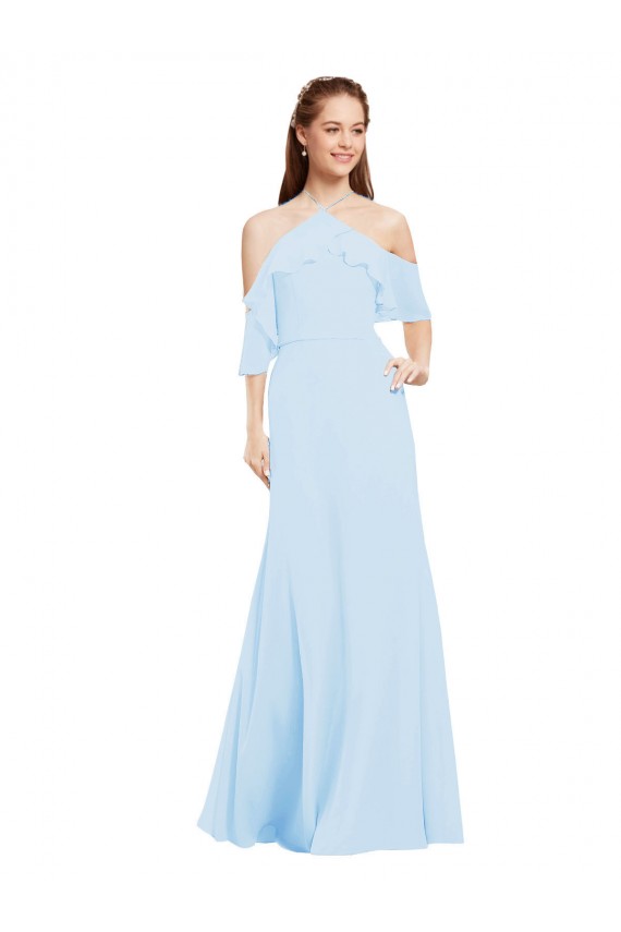 Helles Himmelblau A-Linien Neckholder Chiffon Lange Brautjungfernkleider Hersteller