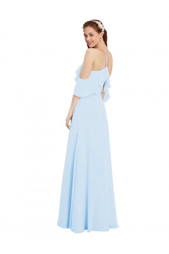 Helles Himmelblau A-Linien Neckholder Chiffon Lange Brautjungfernkleider Hersteller