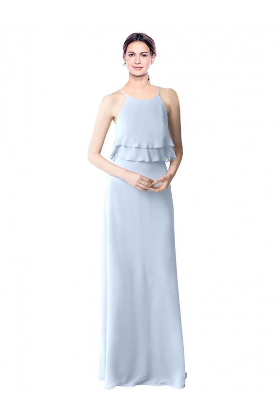 Helles Himmelblau A-Linien Neckholder Chiffon Lange Brautjungfernkleider Hersteller