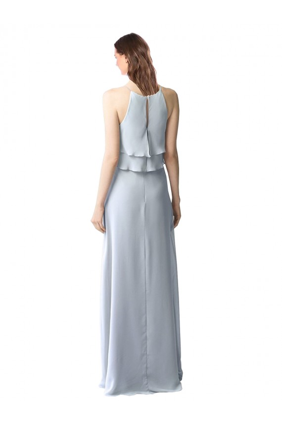 Helles Himmelblau A-Linien Neckholder Chiffon Lange Brautjungfernkleider Hersteller