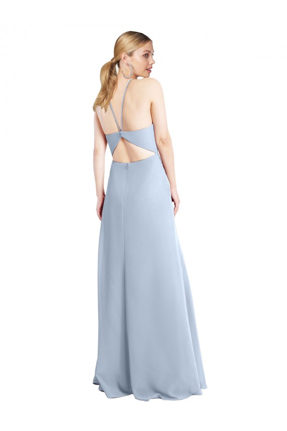 Helles Himmelblau A-Linien Neckholder Chiffon Lange Brautjungfernkleider Hersteller