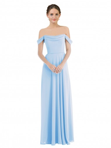 Helles Himmelblau A-Linien Off-Schulter Chiffon Lange Formale Brautjungfernkleider / Abendkleider Hersteller