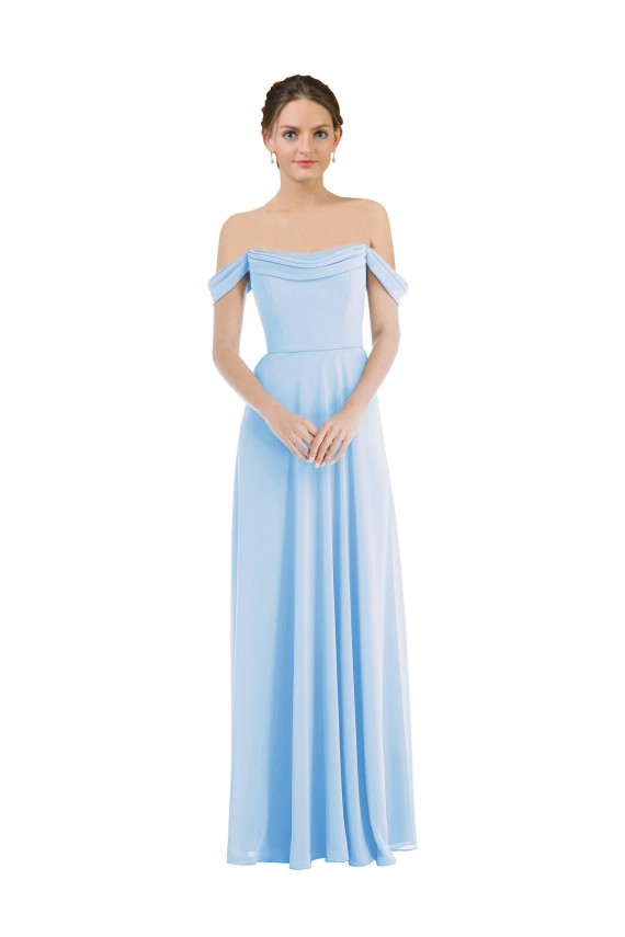 Helles Himmelblau A-Linien Off-Schulter Chiffon Lange Formale Brautjungfernkleider / Abendkleider Hersteller
