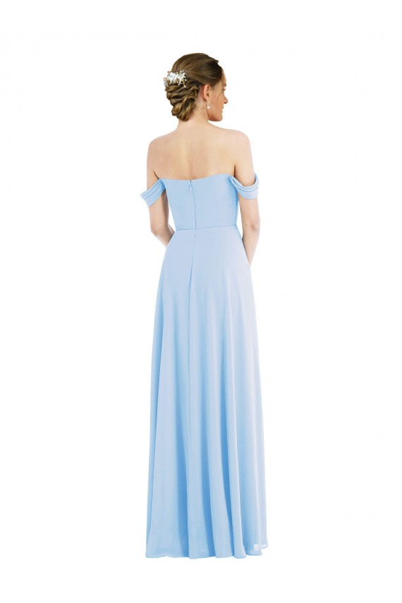 Helles Himmelblau A-Linien Off-Schulter Chiffon Lange Formale Brautjungfernkleider / Abendkleider Hersteller