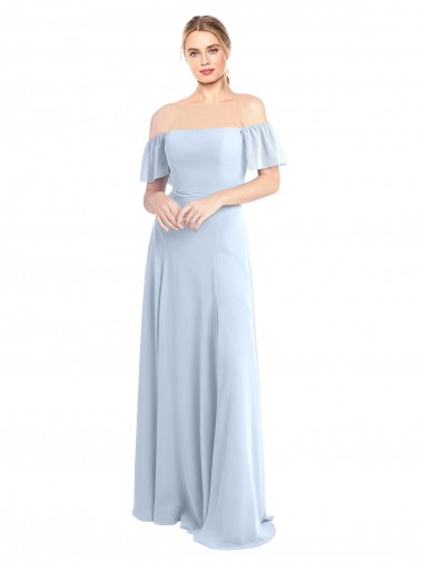 Helles Himmelblau A-Linien Off-Schulter Quadrat Ausschnitt Chiffon Lange Brautjungfernkleider Hersteller