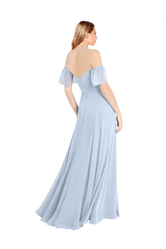 Helles Himmelblau A-Linien Off-Schulter Quadrat Ausschnitt Chiffon Lange Brautjungfernkleider Hersteller