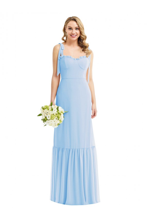 Helles Himmelblau A-Linien Spaghetti-Träger Chiffon Lange Brautjungfernkleider Hersteller