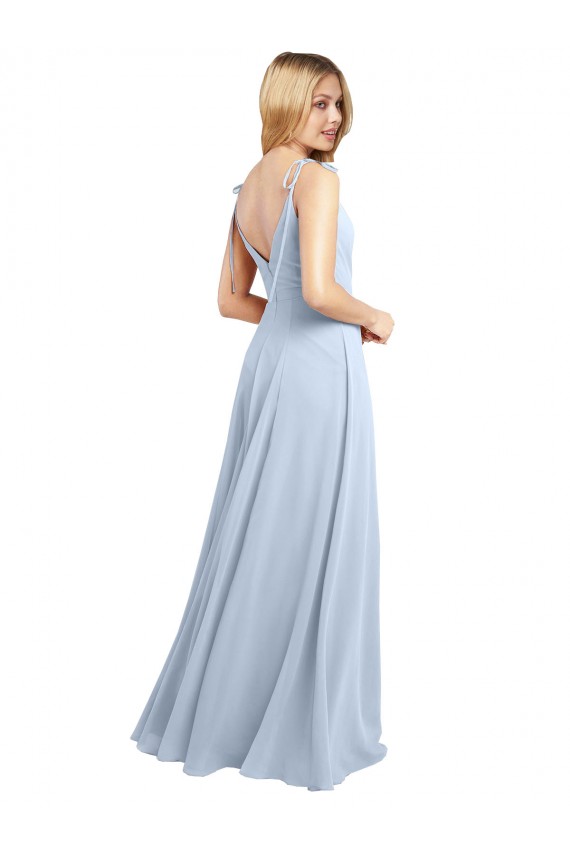 Helles Himmelblau A-Linien Spaghetti-Träger Haube Ausschnitt Chiffon Lange Brautjungfernkleider Hersteller