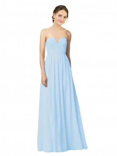 Helles Himmelblau A-Linien Trägerlos Chiffon Lange Brautjungfernkleider Hersteller