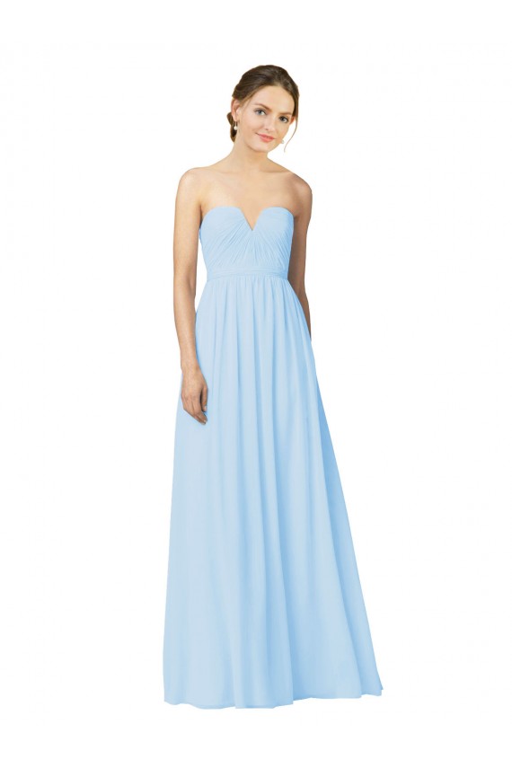 Helles Himmelblau A-Linien Trägerlos Chiffon Lange Brautjungfernkleider Hersteller