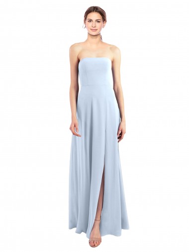 Helles Himmelblau A-Linien Trägerlos Chiffon Lange Brautjungfernkleider Hersteller