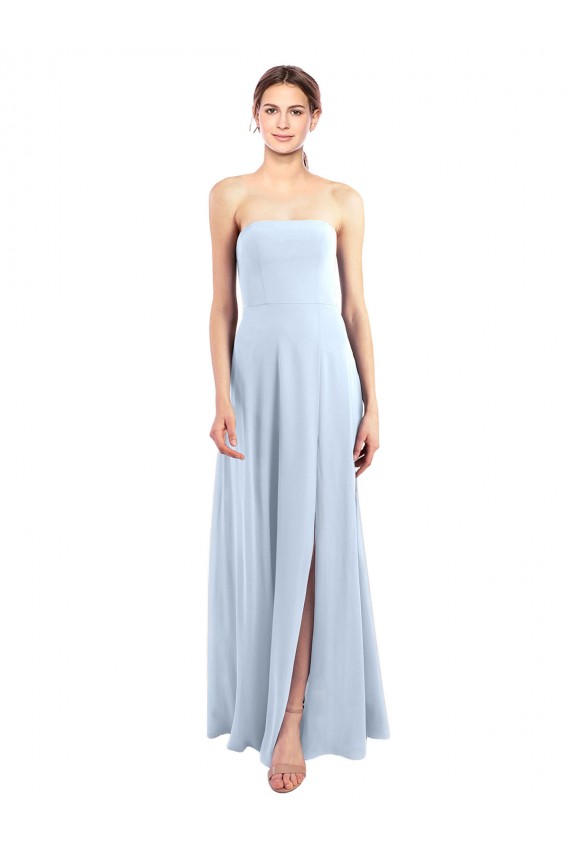 Helles Himmelblau A-Linien Trägerlos Chiffon Lange Brautjungfernkleider Hersteller