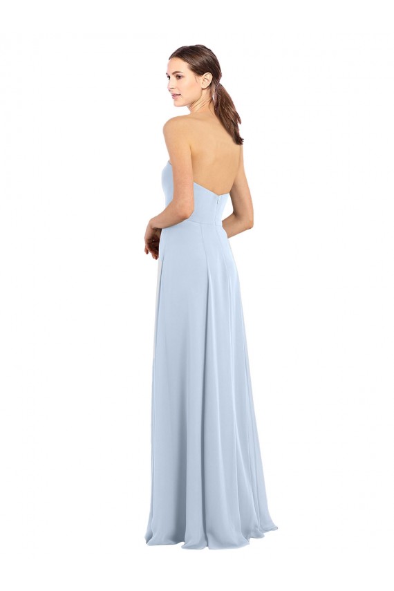 Helles Himmelblau A-Linien Trägerlos Chiffon Lange Brautjungfernkleider Hersteller