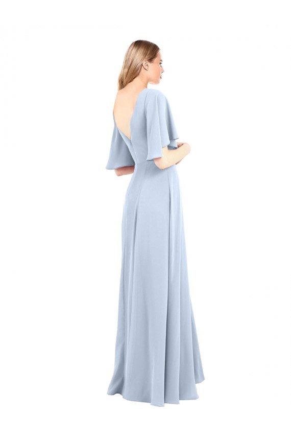 Helles Himmelblau A-Linien V-Ausschnitt Chiffon Lange Brautjungfernkleider Hersteller