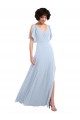 Helles Himmelblau A-Linien V-Ausschnitt Chiffon Lange Brautjungfernkleider Hersteller