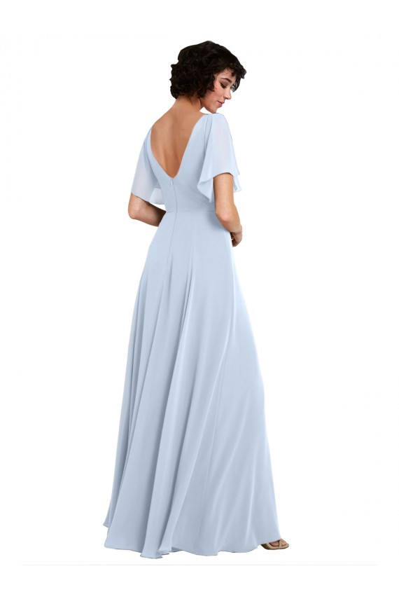 Helles Himmelblau A-Linien V-Ausschnitt Chiffon Lange Brautjungfernkleider Hersteller