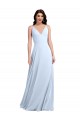 Helles Himmelblau A-Linien V-Ausschnitt Chiffon Lange Brautjungfernkleider Hersteller
