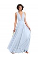 Helles Himmelblau A-Linien V-Ausschnitt Chiffon Lange Brautjungfernkleider Hersteller