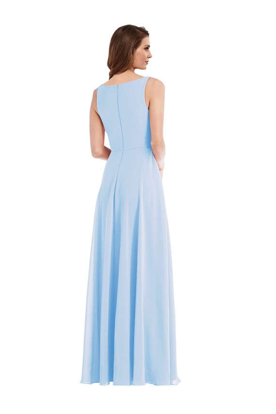 Helles Himmelblau A-Linien V-Ausschnitt Chiffon Lange Brautjungfernkleider Hersteller