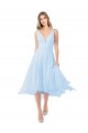 Helles Himmelblau A-Linien V-Ausschnitt Midi Chiffon Kurze Brautjungfernkleider / Cocktailkleider / Heimkehr Kleider Hersteller
